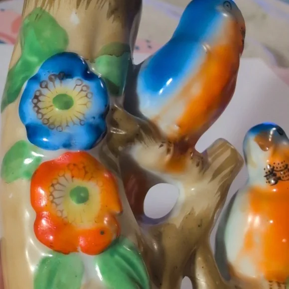 Vintage Art Deco Ceramic Parakeet Double‎ Stem Bud Vase Japan - Picture 5 of 6